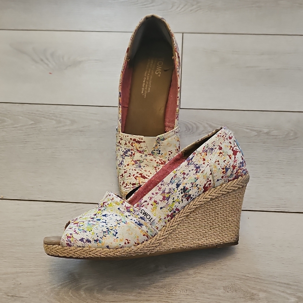 Toms Floral Print Wedge Shoes Womens 9.5